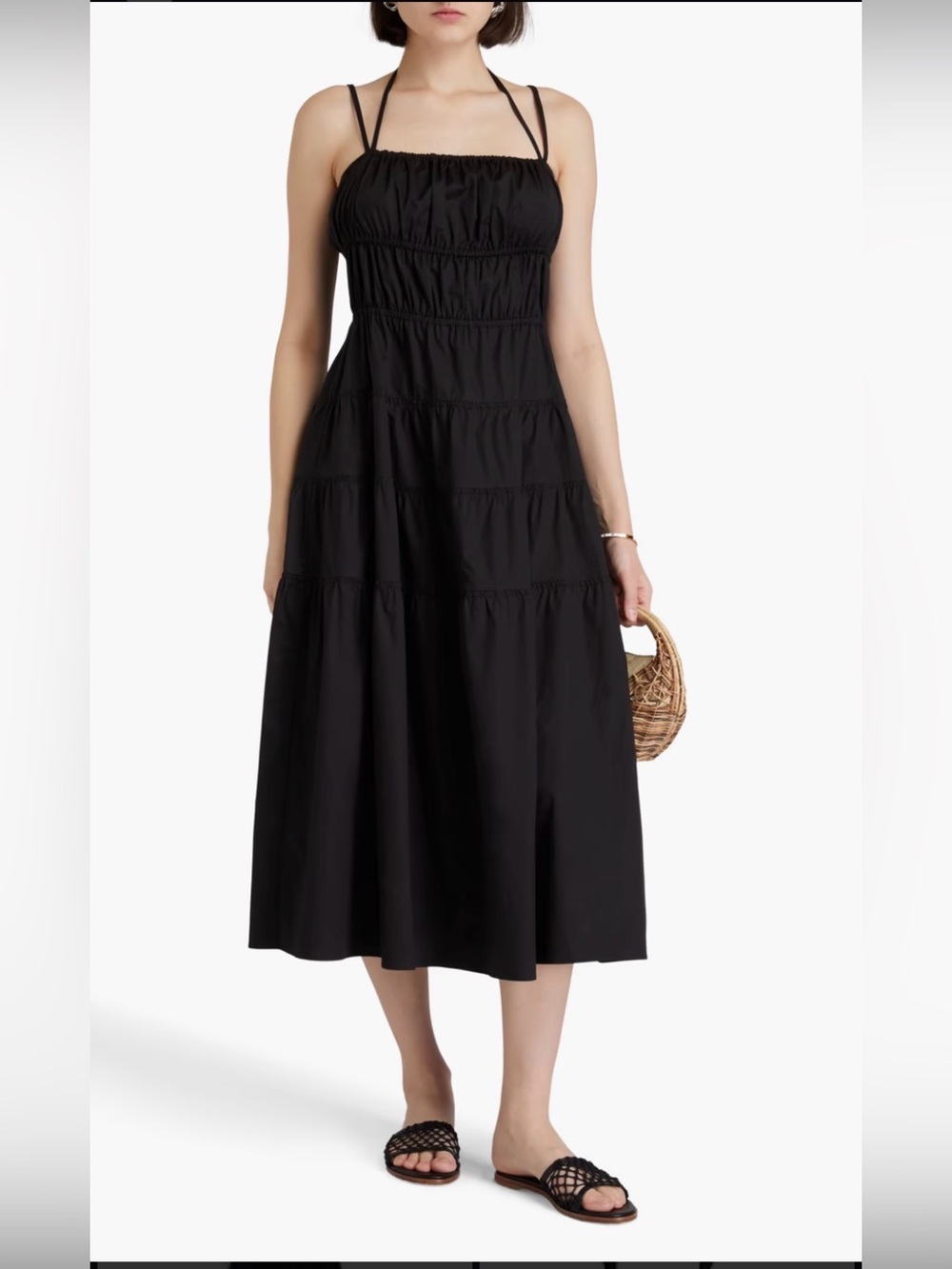 Sandro Black Tiered Spaghetti-Strap Maxi Dress size 42 NWT
